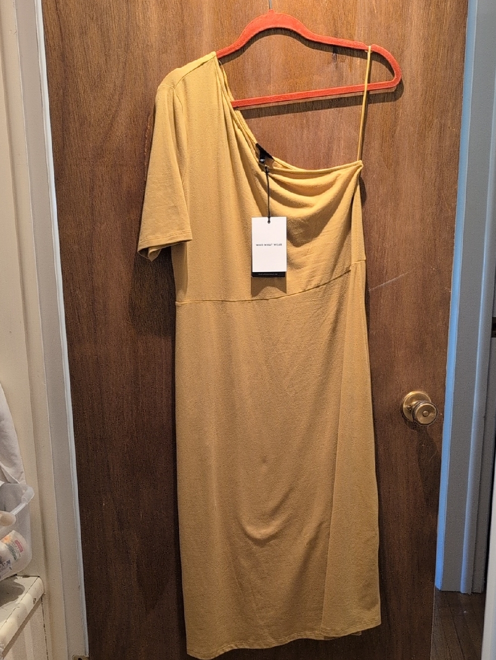 Who What Wear One-Shoulder Mustard Gold Midi Dress
